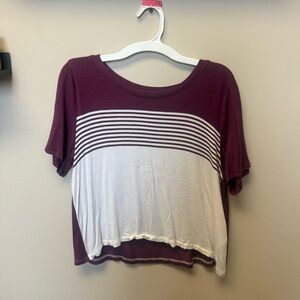 Hollister Burgundy and White Striped Tee